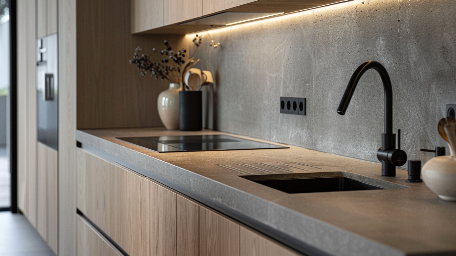 Скрытые панели розеток и выключателей на кухонном фасаде