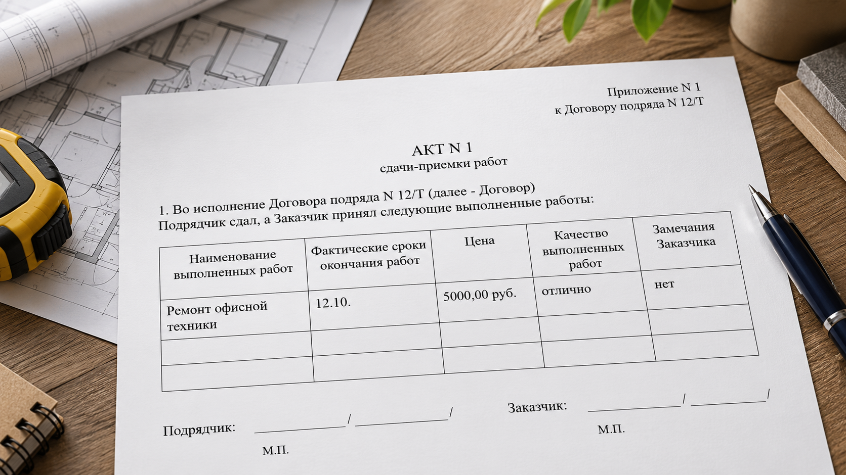 акт приёмки работ