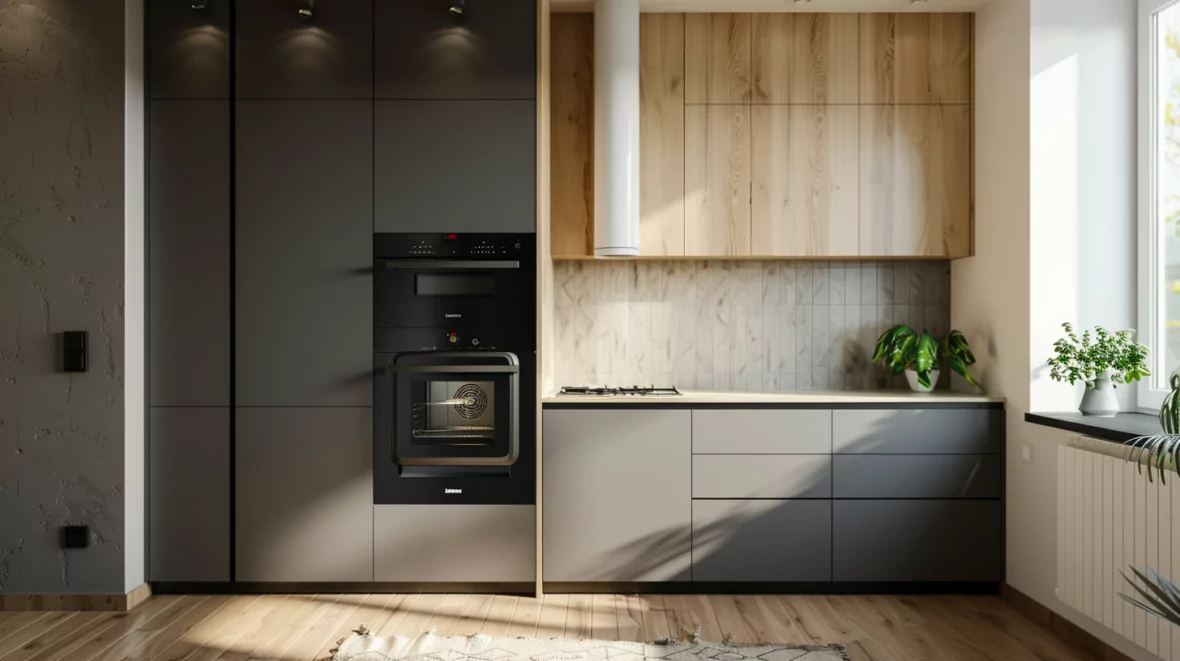Закрытая газовая колонка в маленькой кухне